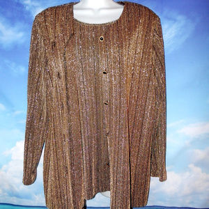 Alfred Dunner Gold Glitter Brown Metallic Cardigan
